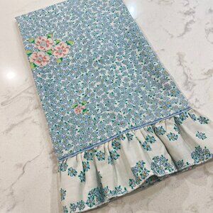 Barbara Brody for Martex Pillowcase Blue Pink Ruffle Floral 20x30 Vintage 70s US